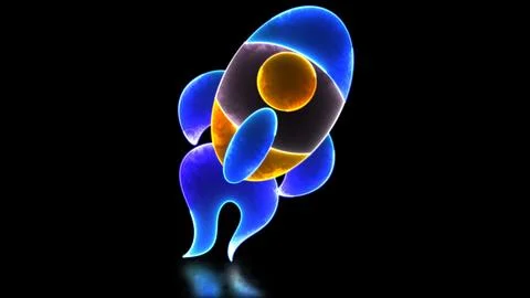 Neon light effect repeating rocket icon Growth concept, black background Stock Illustration