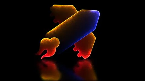 Neon light effect repeating rocket icon Growth concept, black background Stock Illustration