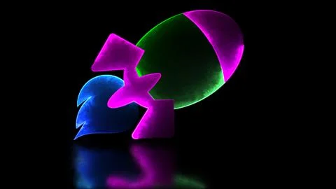 Neon light effect repeating rocket icon Growth concept, black background Stock Illustration