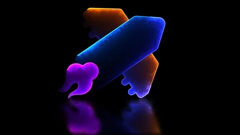 Neon light effect repeating rocket icon Growth concept, black background Stock-Illustration