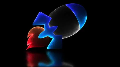 Neon light effect repeating rocket icon Growth concept, black background Stock Illustration