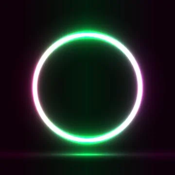 Neon light effect of a round glowing frame on a dark background. Stock Illustration