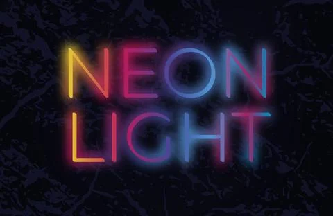 Neon light effect text 3d design with light effect pink yellow blue color, Stock Illustration