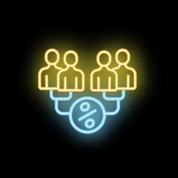 Neon light effect vector icon of an affiliate marketing program with business Illustrazione stock