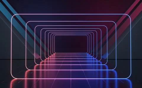 Neon light in the empty room, 3d rendering. Stock Illustration