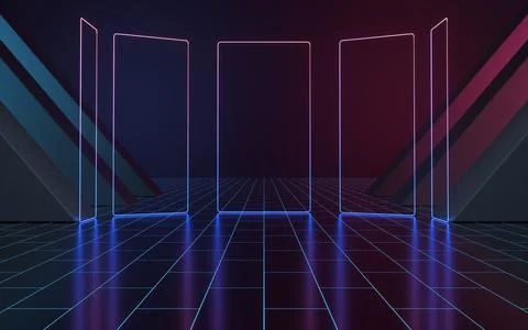 Neon light in the empty room, 3d rendering. Stock Illustration