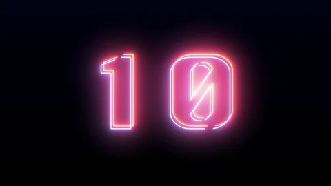 Neon light font countdown from Ten to Zero Stock Footage 123777268