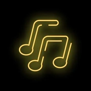 Neon light forming three musical notes symbol on black background Stock Illustration