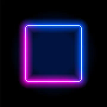 Neon light frame box line rectangle background. Led neon glow vector shape Stock Illustration