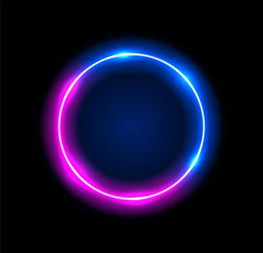 Neon light frame box line circle background. Led neon glow vector shape banner Stock Illustration