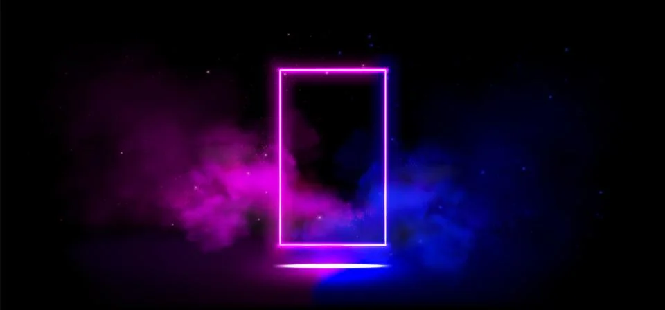 Neon light frame in cloud of smoke Illustrazione stock