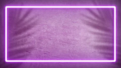 Neon light frame, glowing rectangle. White fluorescent lamp on texture plaster w Stock Footage 254878904