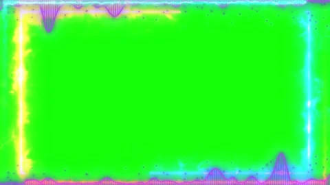 Neon light frame on green screen background. Glowing border overlay for video Stock Footage 340735931