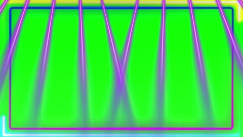 Neon light frame on green screen. Glowing border with stage spotlights Stock Footage 340942023