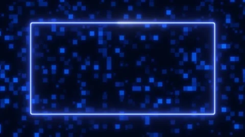 Neon light frame on a motion blue box square background animation,glowing lights Stock Footage 152393890