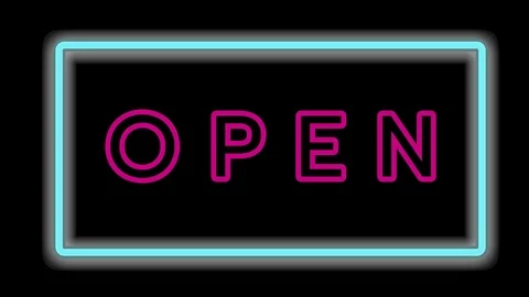 Neon light frame, OPEN neon sign Stock Footage 121069378
