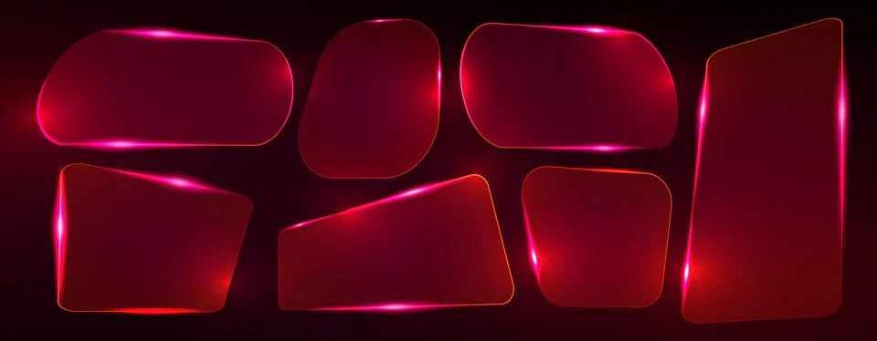 Neon light frame set - glowing red glass shapes Stockillustratie