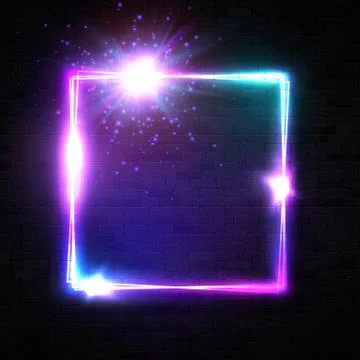 Neon light frame. Shining square banner. Stock Illustration