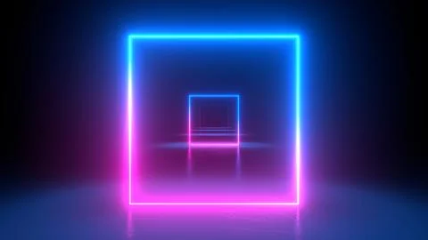 Neon light frames glowing in duotone colors. Pink and blue.  Abstract geometr 스톡 일러스트