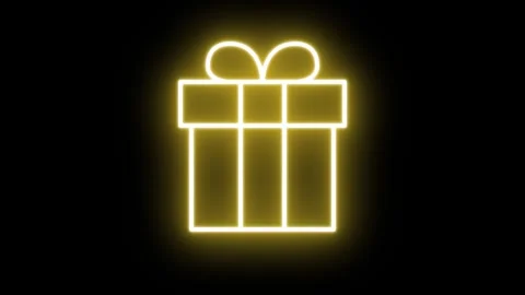 Neon Light Gift Box Icon Animation on a Black Background Stock Footage 296408470