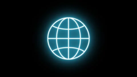 Neon Light Globe Icon Animation on a Black Background Stock Footage 296408463