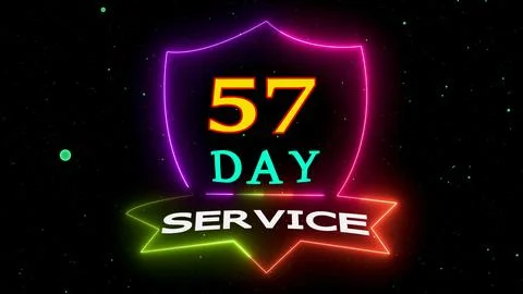 Neon light glowing 57 day service animation Stock Illustration