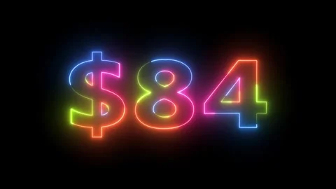 Neon light glowing 84 dollars sign animation Vídeos de archivo 330511656