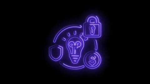 Neon light glowing abstract concept of intellectual property protection secure Stock Footage 333969155