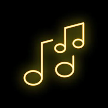 Neon light glowing on dark wall depicting music notes Stock Illustration