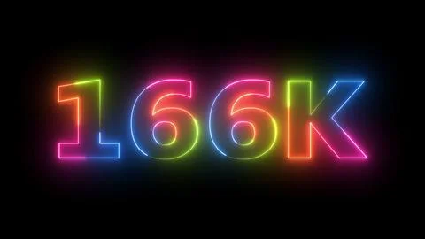 Neon Light Glowing Display of 166K on Dark Background with Vibrant Colorful.. Ilustração Stock