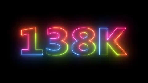 Neon Light Glowing Display of Number 138K on Dark Background Stock Illustration