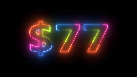 Neon light glowing dollar 77 sign animation Video stock 330556461