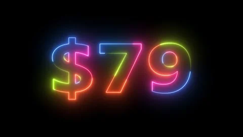 Neon light glowing dollar 79 on black background Vidéo 330556483