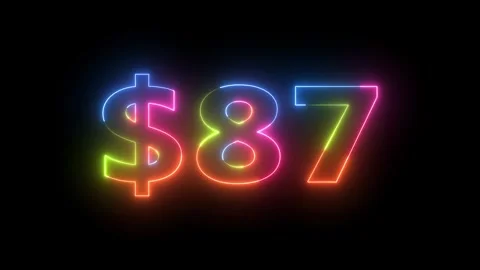 Neon light glowing dollar 87 on black screen Video stock 330511708