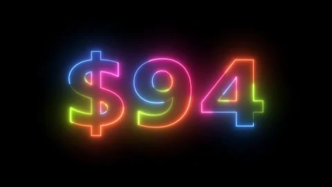 Neon light glowing dollar 94 black background Vidéo 330511920
