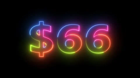 Neon light glowing dollar sixty-six motion Vidéo 330512802