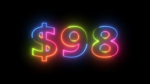 Neon light glowing dollars ninety-eight motion Vidéo 330512007