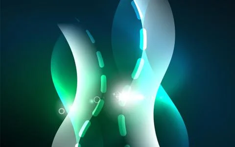 Neon light glowing effect. Modern blue shiny neon wave line. Banner, poster Stock Illustration