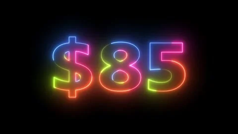 Neon light glowing eighty five dollars sign Vidéo 330511672