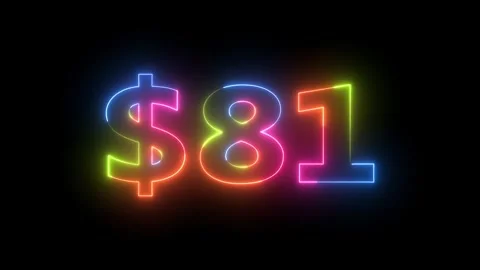 Neon light glowing eighty one dollar sign Stock Footage 330511447