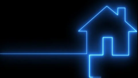 Neon Light Glowing House Icon Drawing Animation on Black Background Loopabl.. Vidéo 330849486