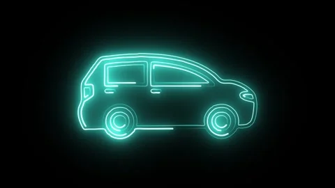 A neon light glowing line drawing car animation on black background represe.. Stock Footage 345548259