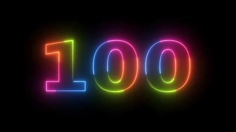 Neon light glowing number 100 on black background Vidéo 330556816