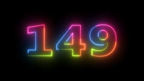 Neon light glowing number 149 animation Stockbeeldmateriaal 330556338