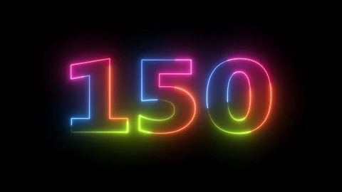 Neon light glowing number 150 on black screen Vidéo 330556322