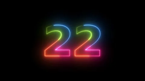 Neon light glowing number 22 on black background Vidéo 330511448