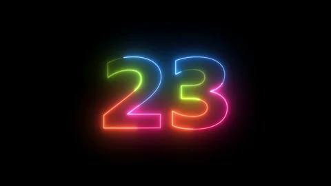 Neon light glowing number 23 on black screen Stock Footage 330511465