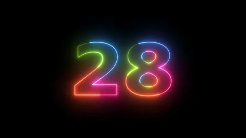 Neon light glowing number 28 on black background Stockbeeldmateriaal 330511684