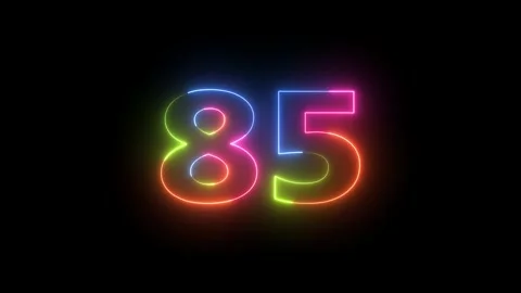 Neon light glowing number 85 on black background Stockbeeldmateriaal 330556545