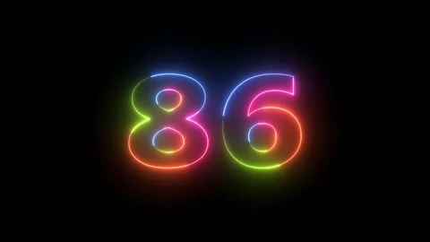 Neon light glowing number 86 on black background Video stock 330556564